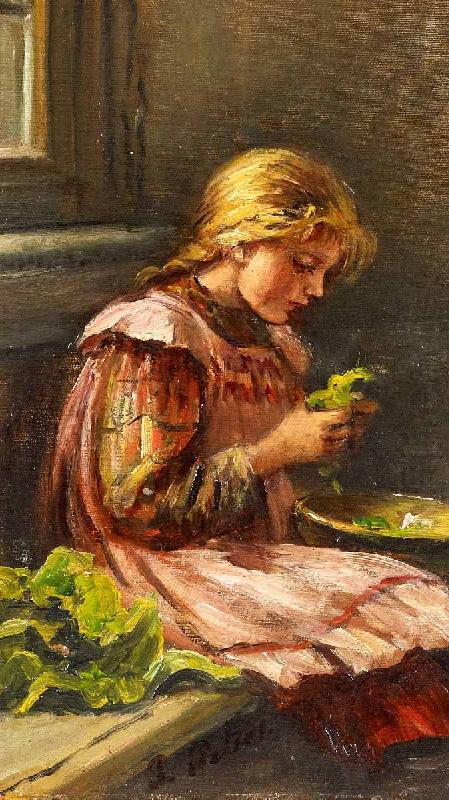 Giacinto Diano Girl cleaining lettuce china oil painting image